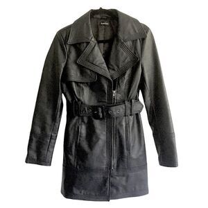 BEBE Leather Trench Coat Black M